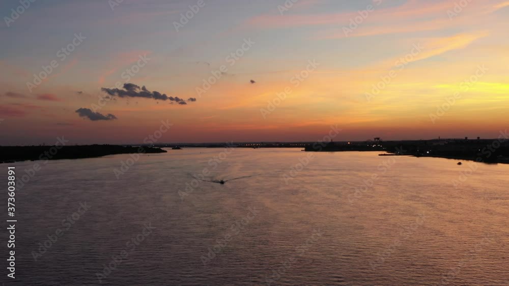 Aerial Drone View of Sunset on the Delaware River in Philadelphia Pennsylvania Aerial Drone View of Sunset on the Delaware River in Philadelphia Pennsylvania