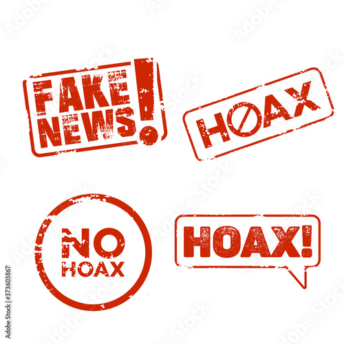 Vector illustration of a hoax news stop label stamp. Suitable for campaigns to stop fake news. "No hoax" label sticker template with a grunge and rusty effect.