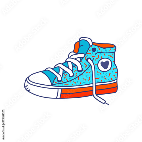 Colorful fashion sneakers cartoon icon, sketch vector illustration isolated.