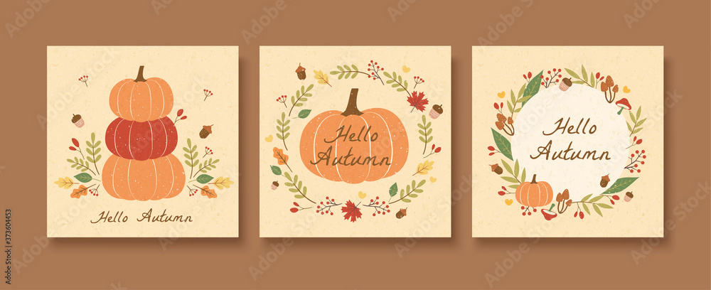 Autumn pumpkin pattern set - obrazy, fototapety, plakaty 