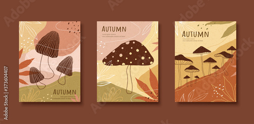 Hand drawn mushroom flyer set