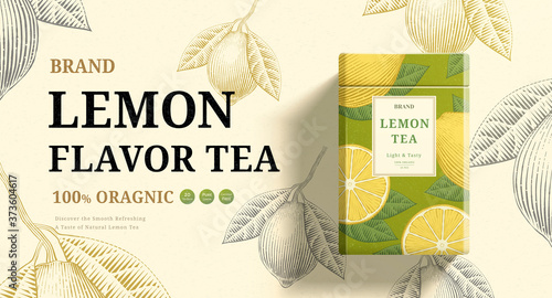 Engraving lemon mint tea ads