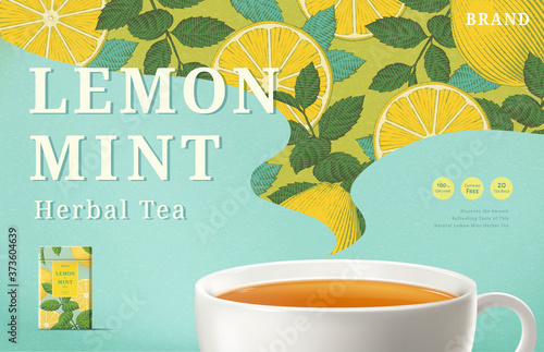 Engraving lemon mint tea ads
