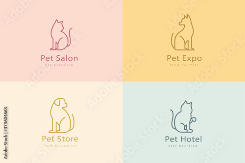 Elegant dog and cat line icons