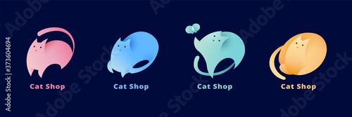 Chubby cat logo design set