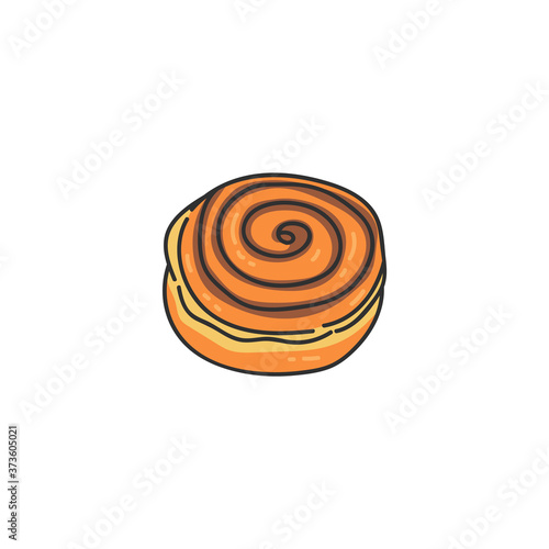 Cinnamon roll or baked dessert cartoon icon sketch vector illustration isolated.