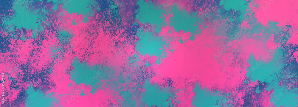 An abstract pink and blue paint splatter grunge background image.