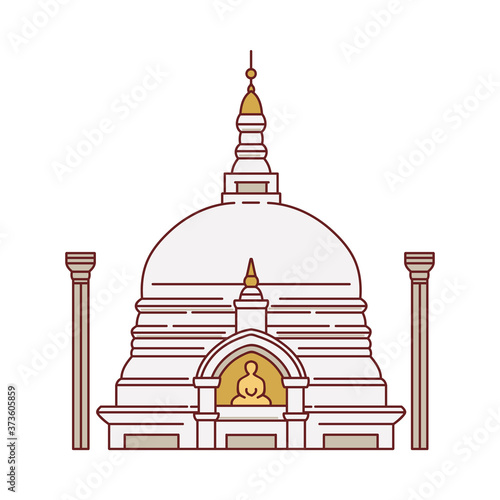 Sri Lanka landmark buddhists temple vector illustration sketch cartoon isolated.