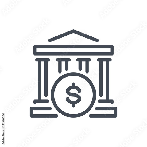 Bank and Banking line icon. Building with Dollar Coin vector outline sign.