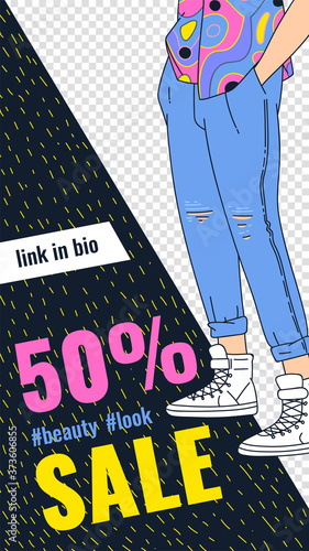 Jeans ad poster template for social media story - teen girl in denim pants