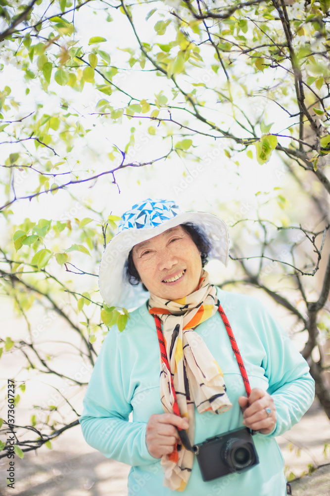 Portrait of happy senior beautiful woman in spring park Portrait of happy senior beautiful woman in spring park