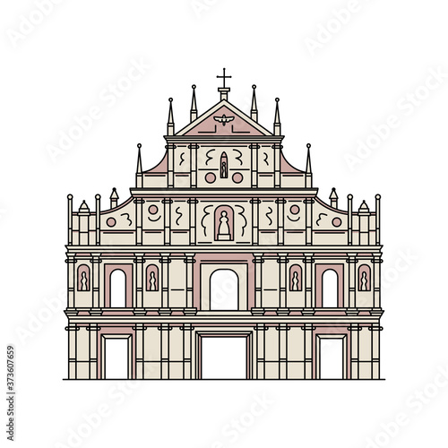 Famous Macau Saint Paul church ruins - flat isolated icon