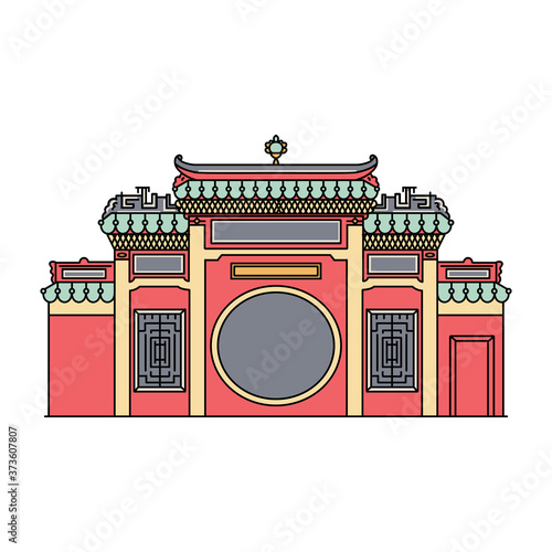 Famous red temple gate pavillion in Macau, China - flat isolated icon