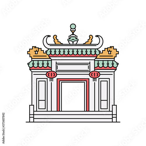 Macau city attractions - pagoda-style arch, sketch vector illustration isolated.