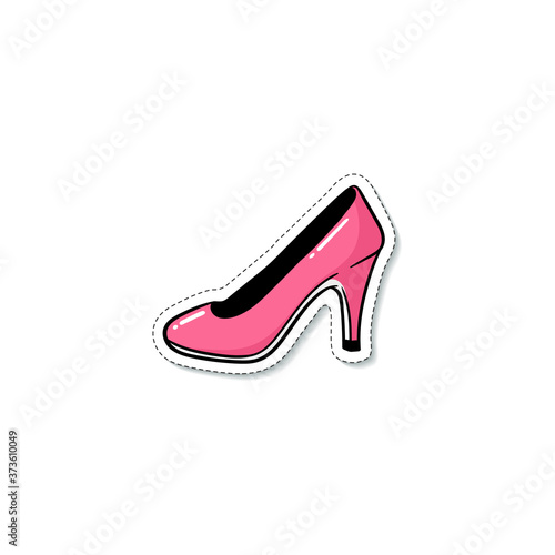 Pink high heel shoe - isolated flat sticker on white background