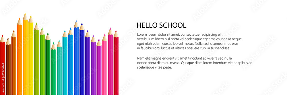 Wave of colored pencils banner, rainbow pencils on white background, vector illustration Wave of colored pencils banner, rainbow pencils on white background, vector illustration