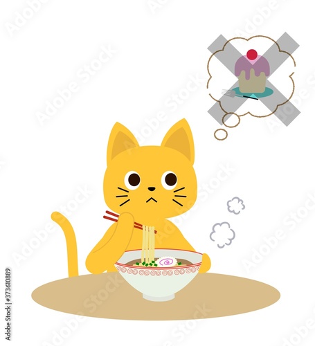 食後にデザートを食べたいけど我慢をしなくてはいけないネコさん
