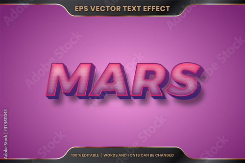 Text effect in 3d Mars words, font styles theme editable retro gradient pink purple color concept