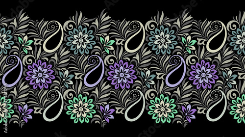 Seamless vector paisley with flowers border design