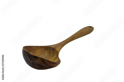 Wooden Teak Soup spoon isolated on  background  top viwe