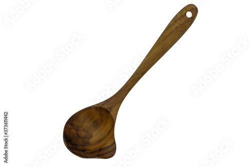 Wooden Teak Soup spoon isolated on  background  top viwe
