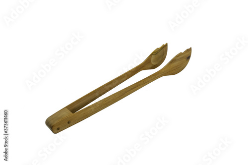 Wooden teak Tong isolated on white backgroud