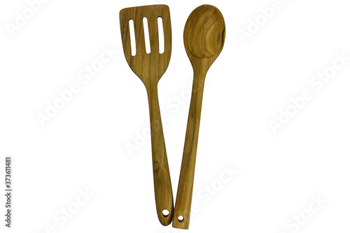 Wooden Teak Spatula and Spoon  isolated on white background