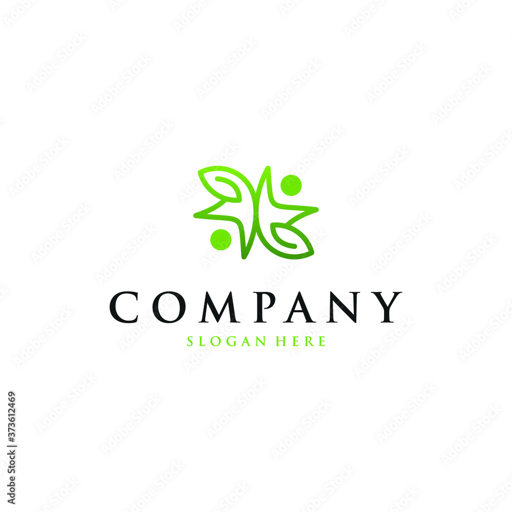 Green leaf and wellness vector logo template. Human health symbol, leaf logo. Organic, eco, vegan logo concept. Wellness Logo Design . natural health wellness fitness and yoga logo design