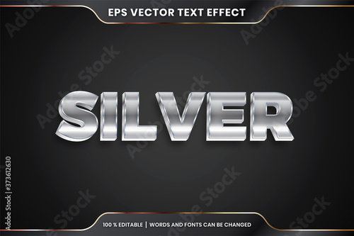 Text effect in 3d Silver words, font styles theme editable metal realistic gradient silver color concept