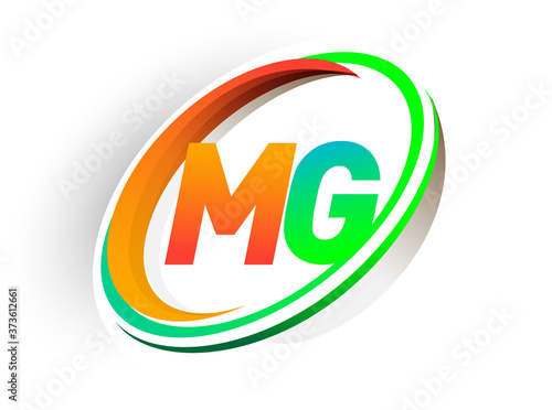 initial letter MG logotype company name colored orange and green circle and swoosh design, modern logo concept. vector logo for business and company identity.