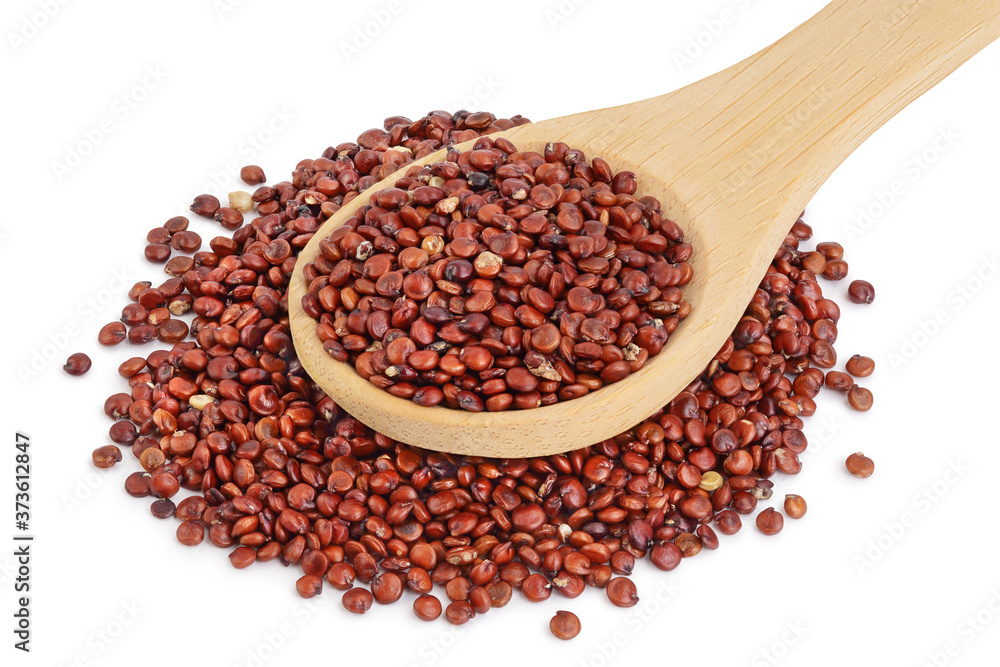 red quinoa seeds in wooden spoon isolated on white background with clipping path and full depth of field red quinoa seeds in wooden spoon isolated on white background with clipping path and full depth of field