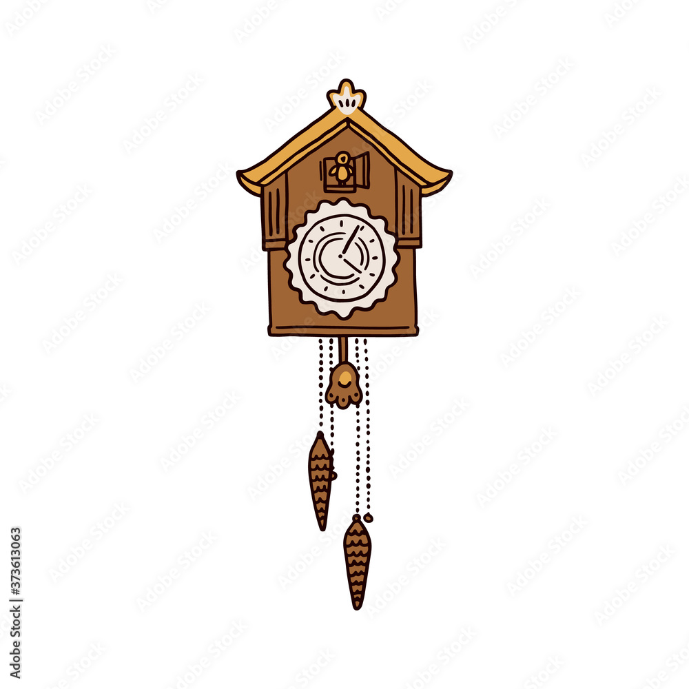 Vintage cuckoo clock with pendulum icon sketch vector illustration