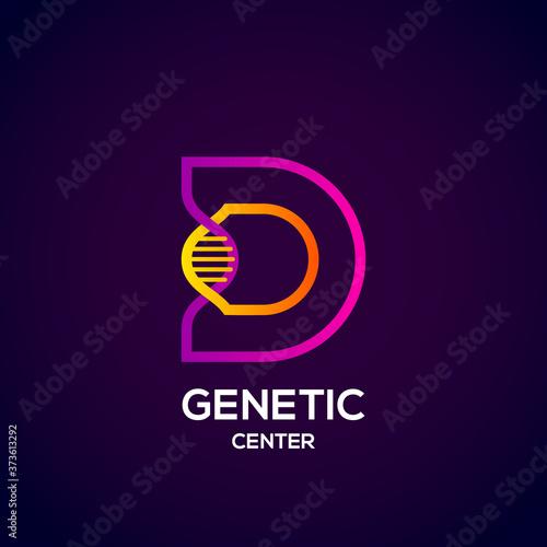 Letter D colourful with abstract Genetic logotype. Medicine, science, laboratory, Technology DNA vector concept