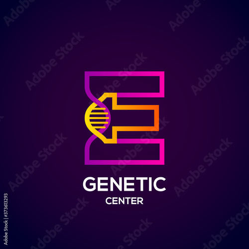 Letter E colourful with abstract Genetic logotype. Medicine, science, laboratory, Technology DNA vector concept