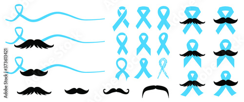 Slogan No shave or shaving moustache, mustache or beard men face. Men's Day. Awareness blue ribbon, medical symbol for psa prostate cancer month in november. Vector best quote signs