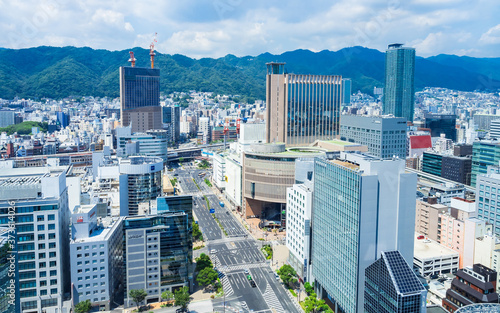 神戸　六甲山と三宮周辺の町並み