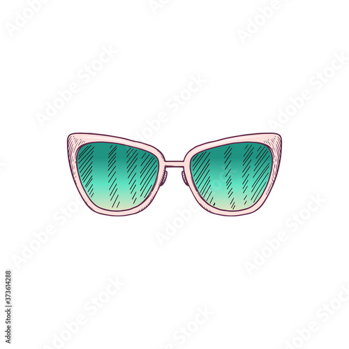 Vintage butterfly sunglasses with green lenses isolated on white background