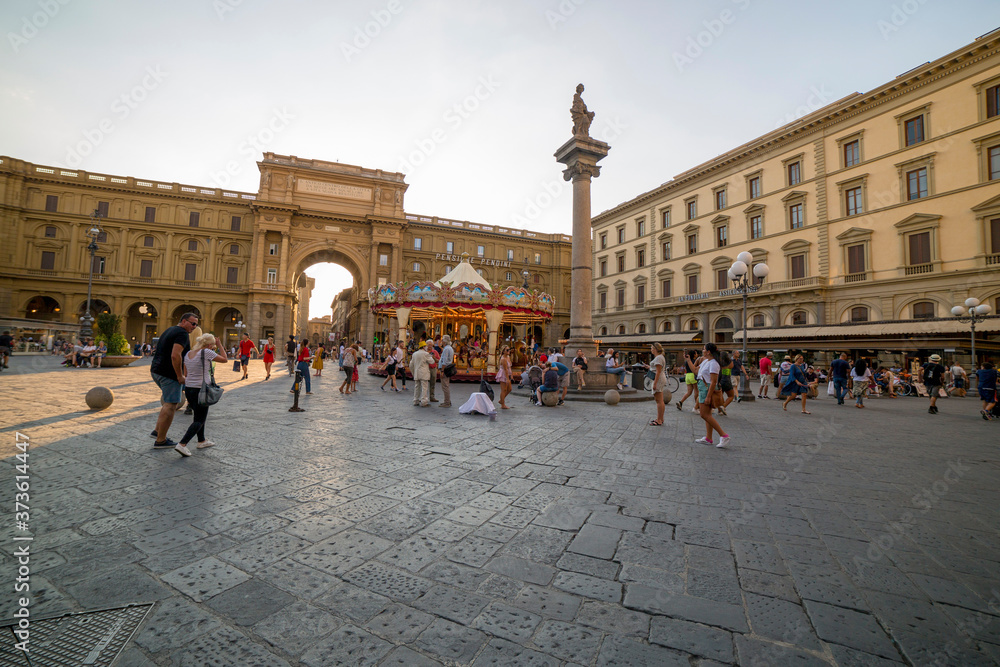 View of the Piazza della Repubblica in the center of Florence