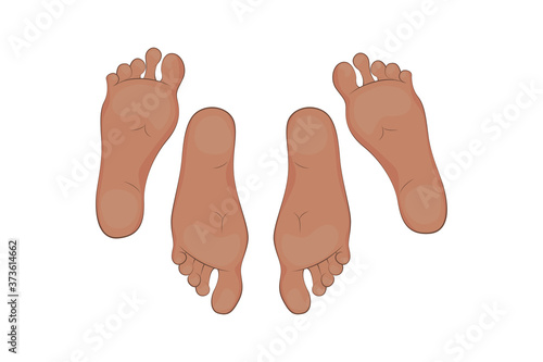 The feet of a adult man and a woman.