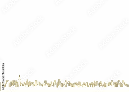 City View Line A3見開きノンブル余白あり 線画の街並み都市風景