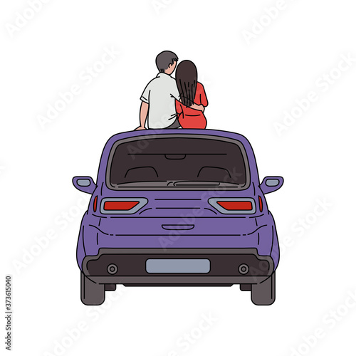 Open air cinema and romantic dating concept sketch vector illustration isolated.