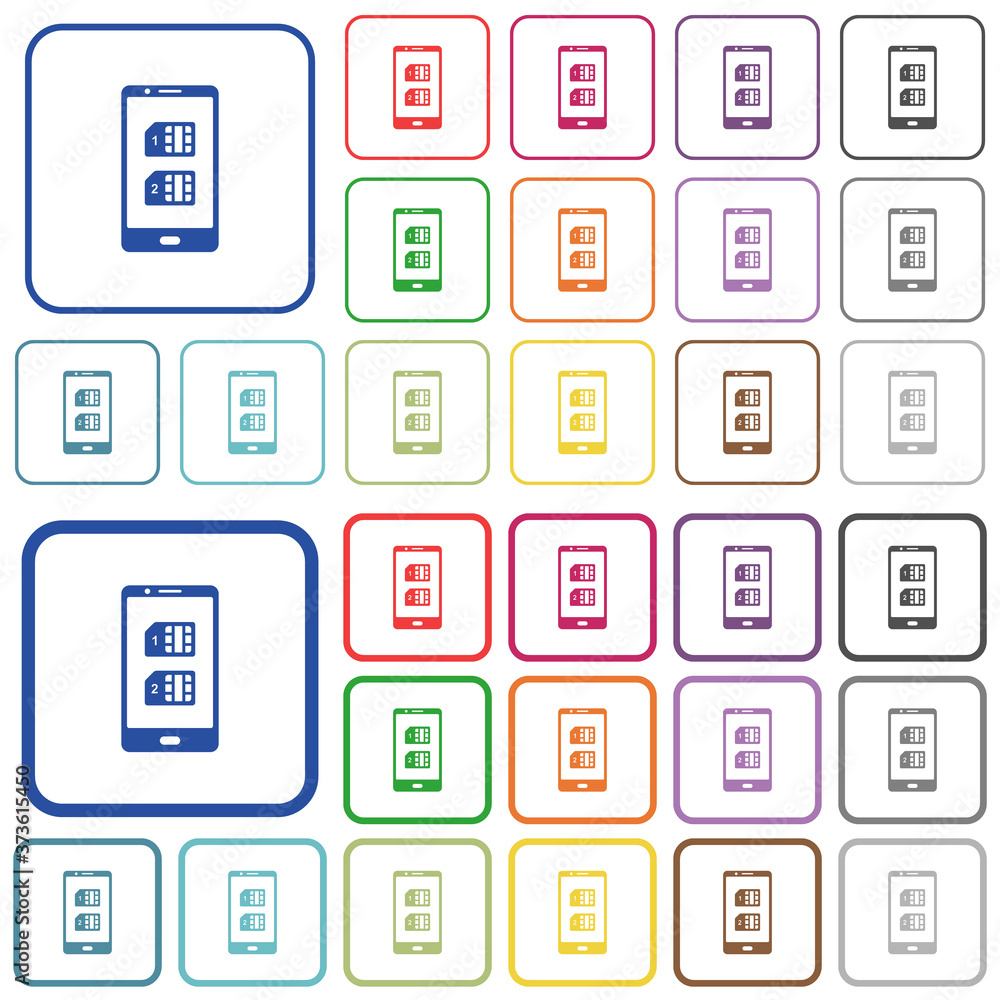 Dual SIM mobile outlined flat color icons