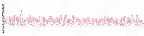 City View Line  A3見開きレイアウトにちょうどいい線画の都市風景の街並み　ピンク