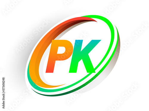 initial letter PK logotype company name colored orange and green circle and swoosh design, modern logo concept. vector logo for business and company identity.