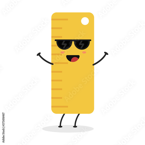 Cute flat cartoon ruler illustration. Vector illustration of a cute ruler with a smiling expression.