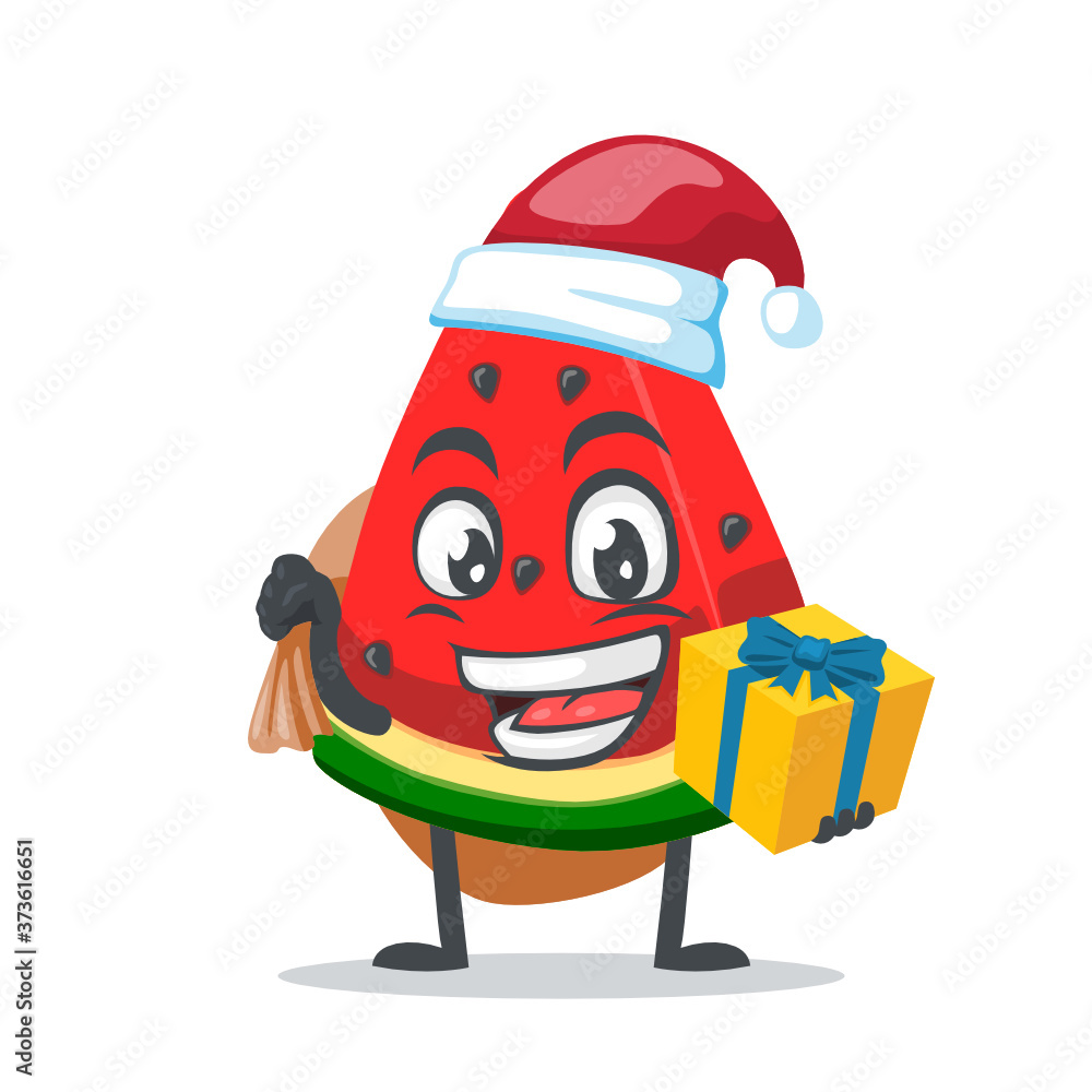 vector illustration of watermelon character or mascot wearing santa hat vector illustration of watermelon character or mascot wearing santa hat