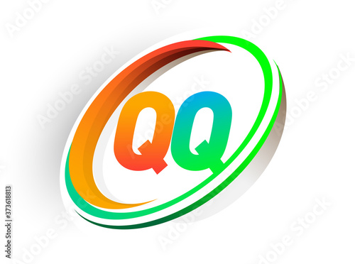 initial letter QQ logotype company name colored orange and green circle and swoosh design, modern logo concept. vector logo for business and company identity.