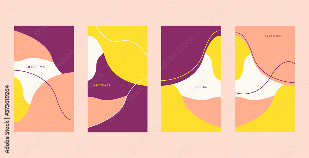 Fototapeta Art colorful poster. Abstract shapes background. Liquid geometric line desgn. Yellow, violet and pink