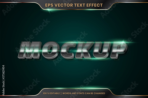 Text effect in 3d Mockup words, font styles theme editable gradient metal realistic silver color with green light concept