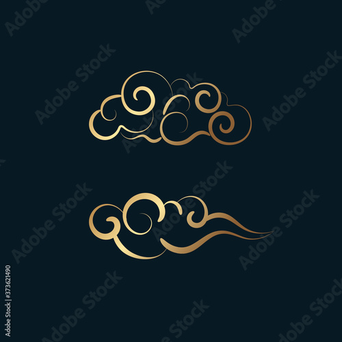 Set of gold decorative elements in oriental style with cloud pattern, for korean New Year, thanksgiving day.